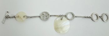 VINTAGE SPARKLING SWAROVSKI SILVER TONE WHITE CRYSTAL AND SHELL BRACELET