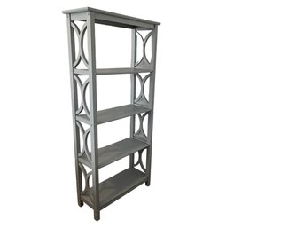 Contemporary Style Grey 5-tier Bookcase With Decorative Open Sides. Made Of Wood.