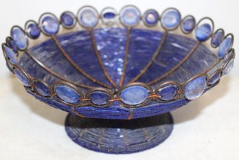 Vintage Czech Style Cobalt Blue Beaded Bowl