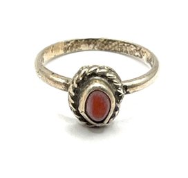 Vintage Sterling Silver Coral Color Ring, Size 5