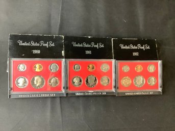 3 US - S Mint Proof Sets With Consecutive Dates 1980, 1981, 1982 In Original Government Box