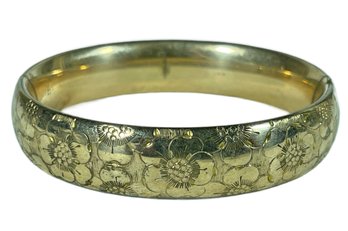 Fine Large Floral Decorated Victorian Gold Filled Bangle Bracelet Monogrammed