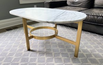 West Elm Oval Marble Top Table With Brushed Brass Tone Base