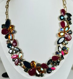 GORGEOUS J. CREW MULTI COLOR AND FORM RHINESTONE, GOLD TONE NECKLACE