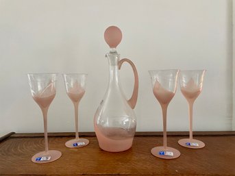 Hollywood Regency Style Decanter & Wine Glasses