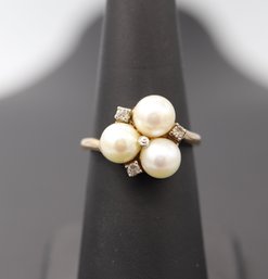 Multi White Pearl & White Spinel 10k Yellow Gold Ring