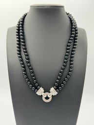 Judith Ripka Sterling Silver CZ Black Onyx Double Strand Beaded Necklace