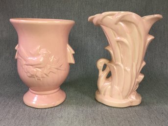 Two Very Nice Pieces Of Vintage Art Deco McCOY Pottery Vases - Both Have No Damage - Both Nice Pink Color !