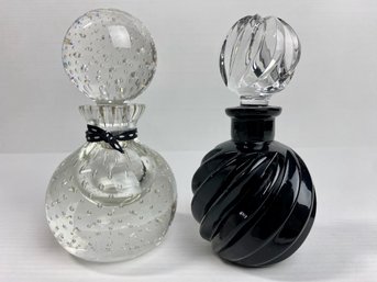 Two Glass Perfume Bottles - Black And Clear With Bubbles (2)