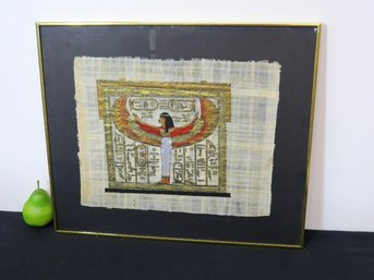 Isis, Egyptian Goddess Of Healing And Magic Painted Papyrus In Professional Aluminum Channel Frame