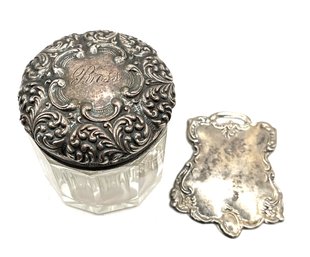 Antique Sterling Silver Ross Designer Vanity Jar And Ornate Trinket