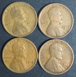 4 Wheat Pennies 1917, 1918, 1919, 1920