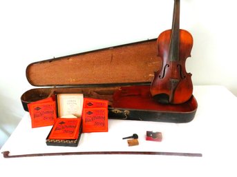 Antique Violin With Strings In Case
