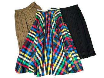 Trio Of Vintage Long Pleated Skirts - Size Small