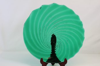 Large Hand Blown 15' Green Studio Art Glass Platter - Made In Italy