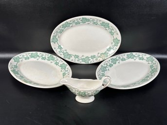 Vintage Oval Platters & Sauce Boat By Wellsville China, American Ivy Pattern