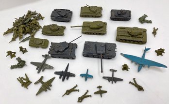 Over 40 Vintage Die Cast Metal Model Miniature Tanks, Planes & Army Men