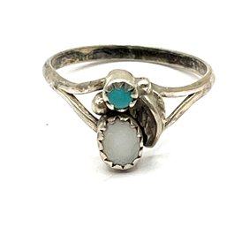 Vintage Sterling Silver Turquoise And White Stone Color Ring, Size 6.75