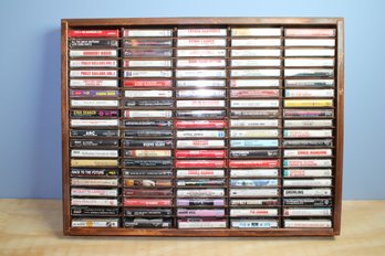 Wood Case Holding 100 Cassette Tapes - Lot Five