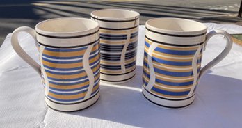 3 Large Vintage Mochaware Mugs- Signed On Bottom