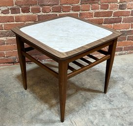 Vintage Mid Century Modern Walnut & Faux Marble Side Table
