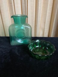 Blenco Green Glass Bottle And Other Green Bowl