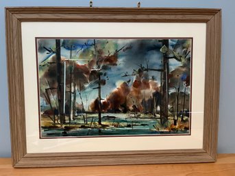 Signed Original Watercolor With Ink In Wood Frame By Scarsdale NY Based Artist Metta Fautwasser