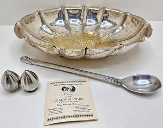 Pewtarex Hand Finished Pewter Large Bowl, Large Serving Spoon, & Salt & Pepper Shakers From Denmark