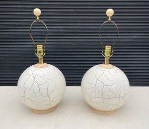 Pair Of Vintage Crackle Glaze Ceramic Globe Table Lamps