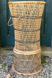 Vintage Wicker Rattan Pedestal Boho Plant Stand