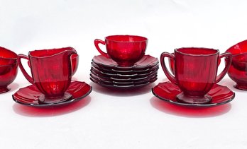 Vintage Red Tea Cups And Saucers