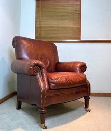 Drexel Heritage Tufted Leather Nailhead Rolled Arm Chair*