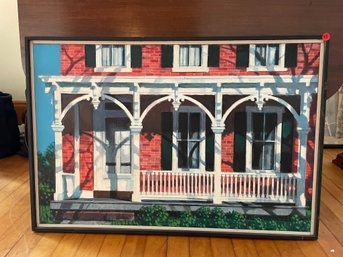 Signed Painting Porch Of Brick House