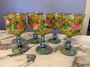 6 Mackenzie Childs Hand Painted Glasses No Chips