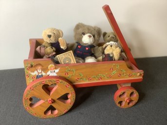 Boyds Bear Lot With Painted Wagon