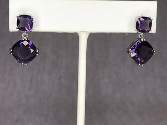 Very Pretty Brand New Sterling Silver / 925 Drop Earrings With Amethyst - DEEP Intense Color - Very Pretty