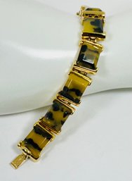 SIGNED MONET GOLD TONE FAUX AGATE LINK BRACELET