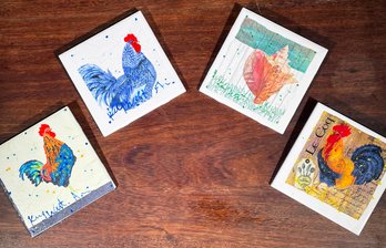 Handpainted Rooster And Coastal Tiles