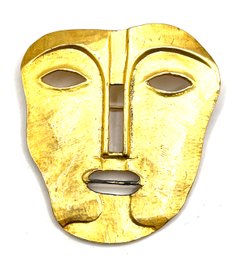 Vintage Brushed Gold Tone Large Face Mask Brooch/pin