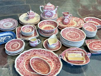 A Large Collection Of Vintage Niderviller And More Red Willow Transferware