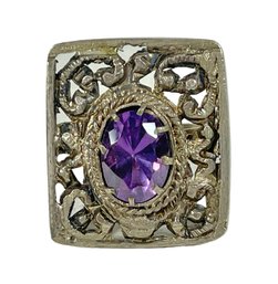 Fancy Sterling Silver Ladies Ring Having Genuine Amethyst Stone