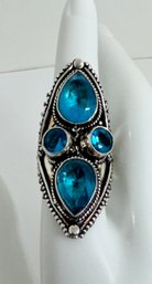 LARGE STUNNING BLUE STONE STERLING SILVER RING