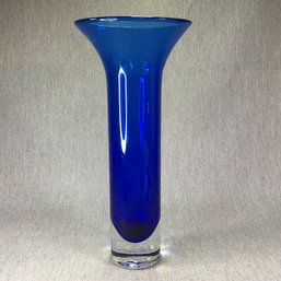 Lovely VERY TALL (14')  Art Glass Vase - Matthias ? Mattio ? 1995 - Amazing Cobalt Blue Color - Artist Signed