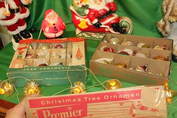 Antique 1920s-60s Premier Box Of 12 Blown/Mercury Glass Christmas Ornaments - European, USA & Japan Lot #2