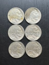 6 Buffalo Nickels 1914, 1915, 1916, 1917, 1918, 1919