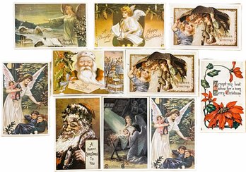Ten Early 1900's Unused Embossed Lithograph Holiday Post Cards Including John Winsch