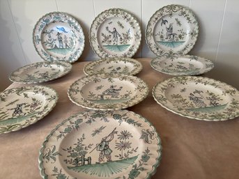 Set Of 10 Round Dish Chinese Style Moustiers With Character