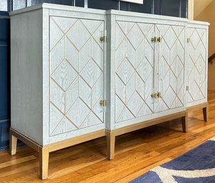 A Modern Geometric Paneled Wood Buffet With Gilt Details And Lucite Handles - WOW!