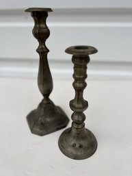 Lot Of Two Vintage Pewter Candlesticks