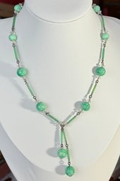 VINTAGE ART DECO GREEN SPECKLED GLASS CHOCKER DROP NECKLACE - AS IS